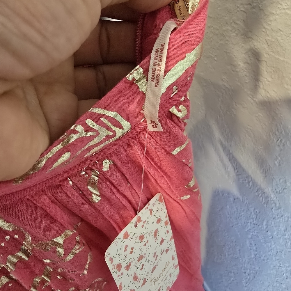 Free People Dress Baja Babe Midi Pink Metallic Floral Strapless Back Tie M - Picture 8 of 9
